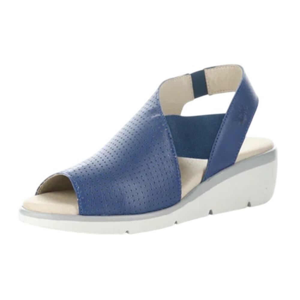 Fly London Womens Nisi Wedge Sandals EU 38 US 7.5-8 Blue Leather NWT